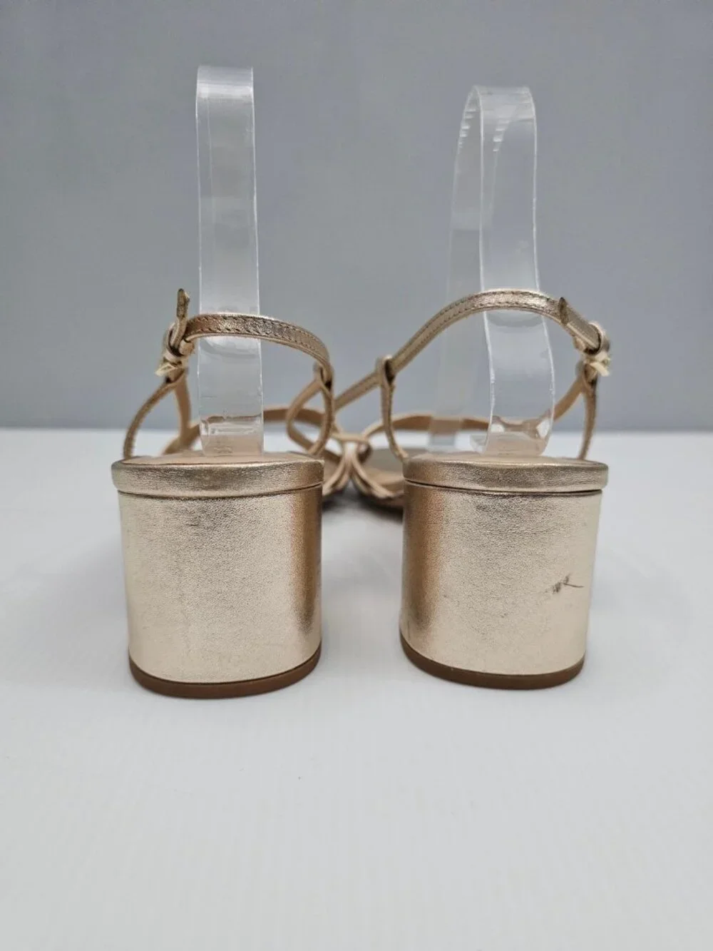 Reformation Eleonora Slingback Sandal Size 11 Gold Leather Square Toe Block Heel